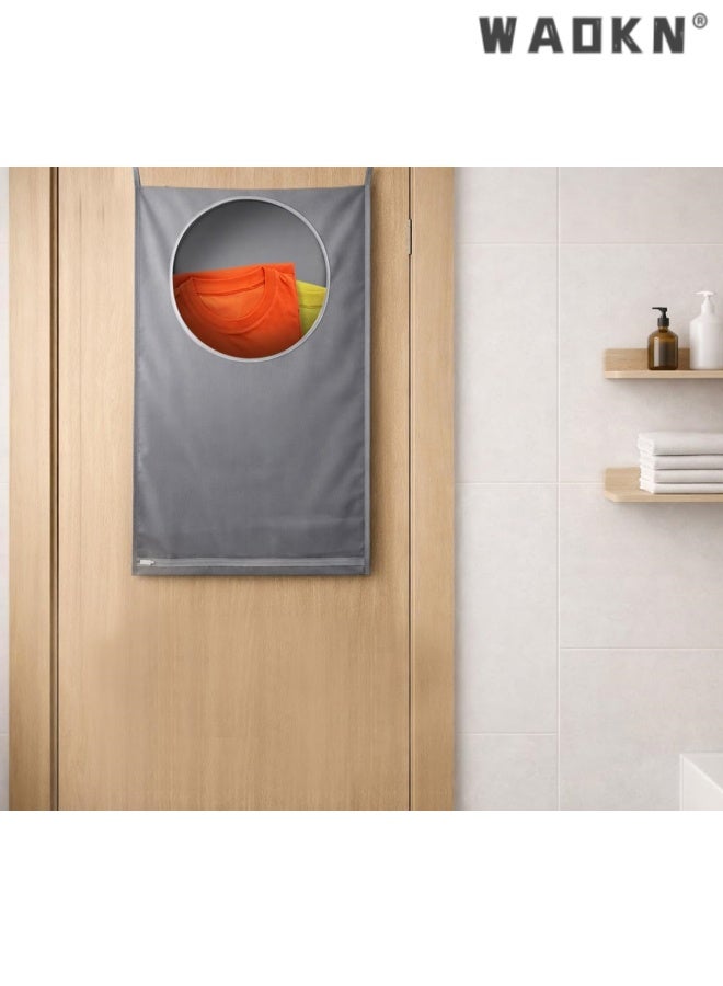 دبليو أيه أو كي أن شنق حقيبة غسيل الملابس ، 77 * 50 سم ، فوق الباب غسيل الملابس لمنظم تخزين ملابس غرفة النوم ، كيس تخزين الملابس القذرة المثبتة على الجدار ، تركيب لا حفر ، سهل التنظيف ، رمادي. - Image 3