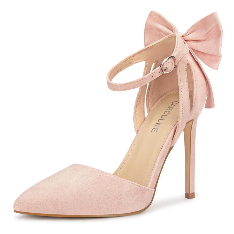 Carcuume Women's Closed Toe Heels Bow Stiletto Heel Sandals Pointed Toe Pumps Wedding Shoes, BELLEOO-Light Pink-7 - Image 1