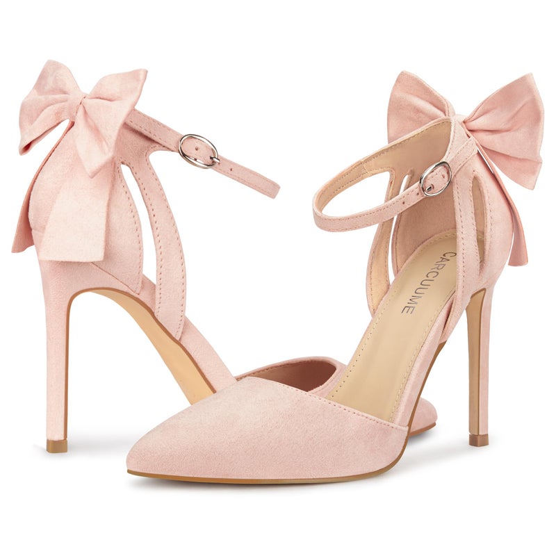 Carcuume Women's Closed Toe Heels Bow Stiletto Heel Sandals Pointed Toe Pumps Wedding Shoes, BELLEOO-Light Pink-7 - Image 5