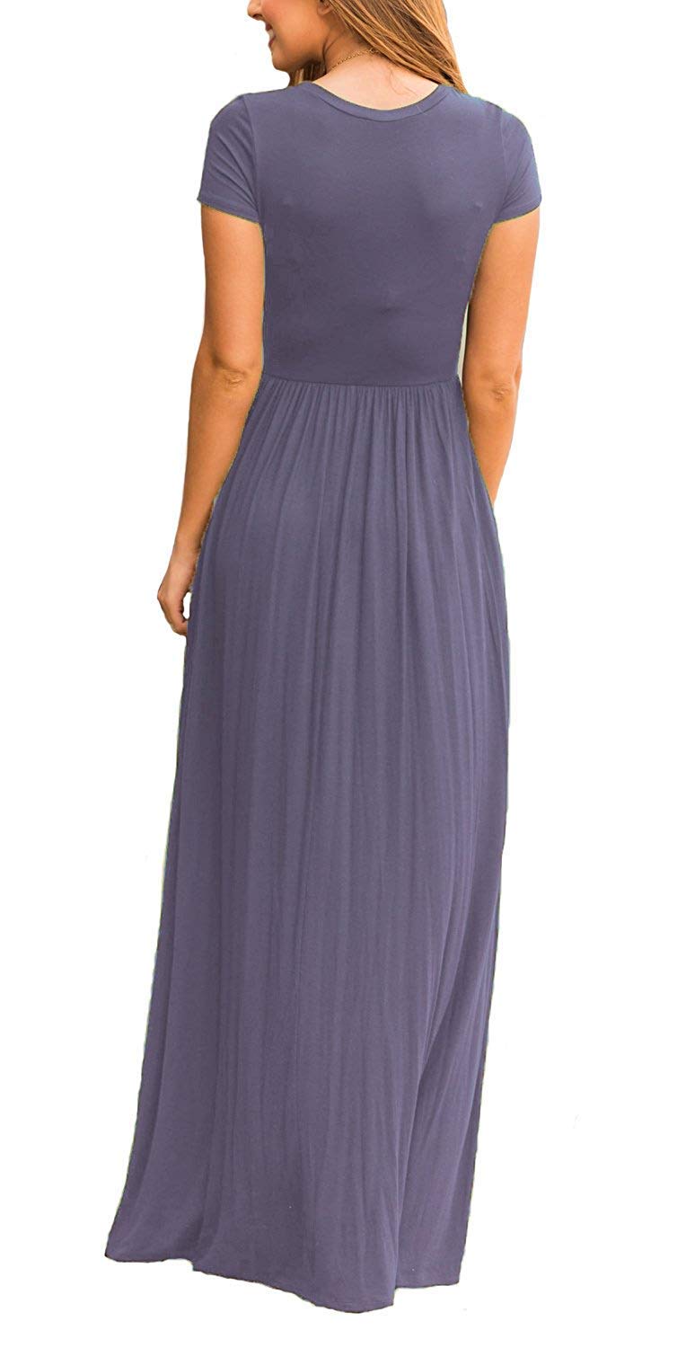 DEARCASE Maxi Dress for Women Purple Gray Medium Crewneck Short Sleeves Wedding Guest A-line Casual Loose Party Vintage Spring Summer Beach Long Dresses with Pockets - Image 1