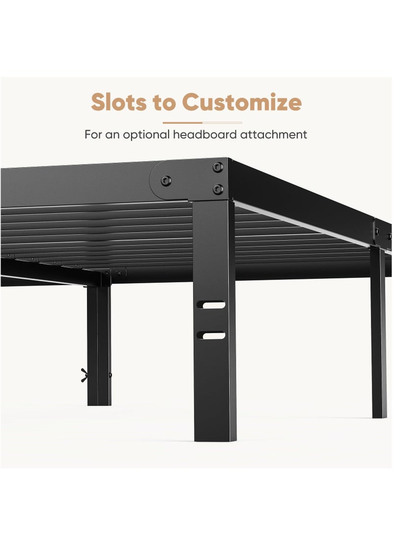 شو وو إطار سرير مزدوج مقاس 150*200 سم، إطار سرير منصة معدني مع قاعدة مرتبة من شرائح فولاذية، لا حاجة لنابض، مساحة تخزين أسفل الإطار، سهل التجميع، لون أسود. - Image 5