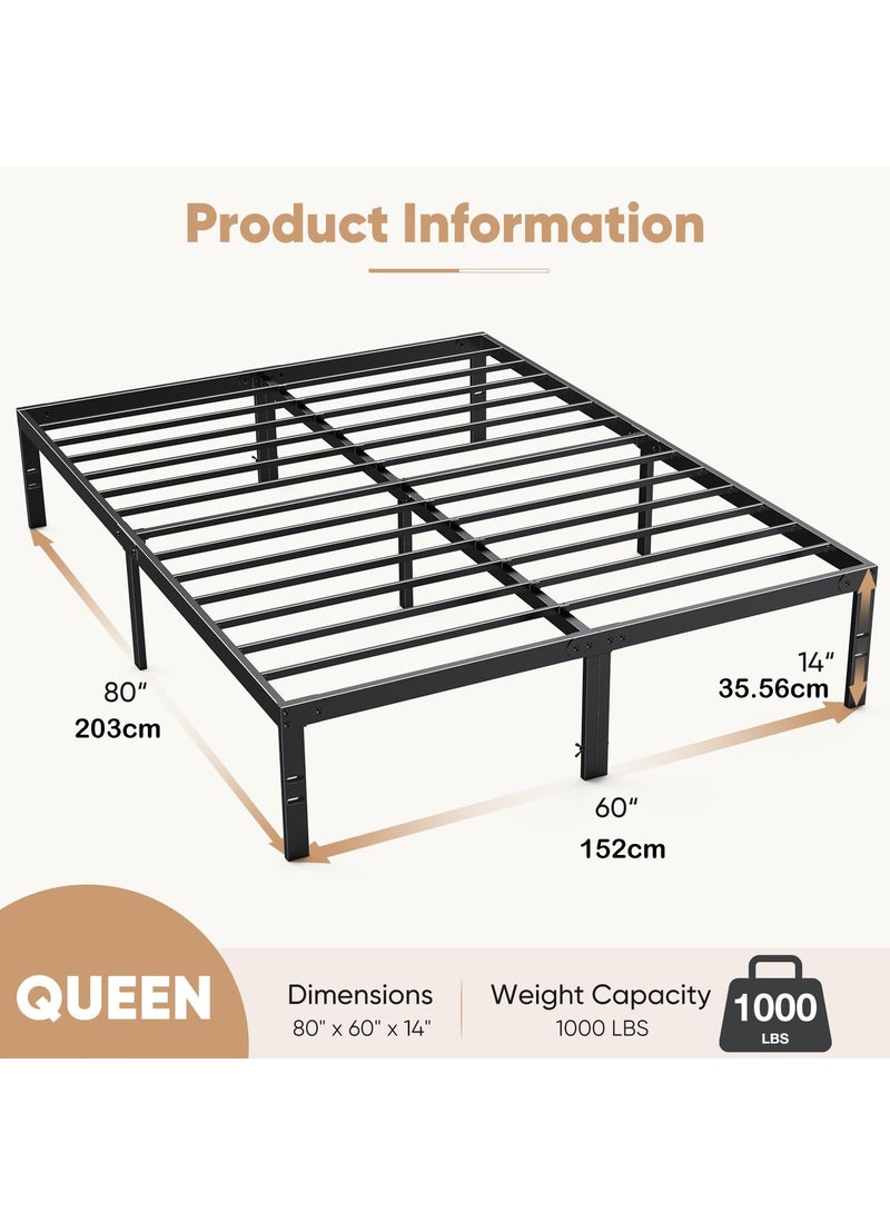 شو وو إطار سرير مزدوج مقاس 150*200 سم، إطار سرير منصة معدني مع قاعدة مرتبة من شرائح فولاذية، لا حاجة لنابض، مساحة تخزين أسفل الإطار، سهل التجميع، لون أسود. - Image 3