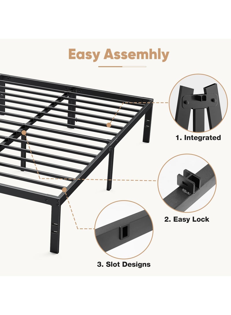 شو وو إطار سرير مزدوج مقاس 150*200 سم، إطار سرير منصة معدني مع قاعدة مرتبة من شرائح فولاذية، لا حاجة لنابض، مساحة تخزين أسفل الإطار، سهل التجميع، لون أسود. - Image 4
