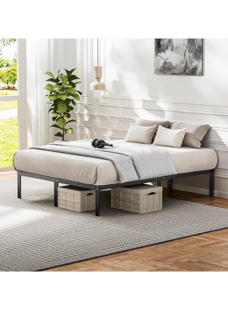 شو وو إطار سرير مزدوج مقاس 150*200 سم، إطار سرير منصة معدني مع قاعدة مرتبة من شرائح فولاذية، لا حاجة لنابض، مساحة تخزين أسفل الإطار، سهل التجميع، لون أسود. - Image 2