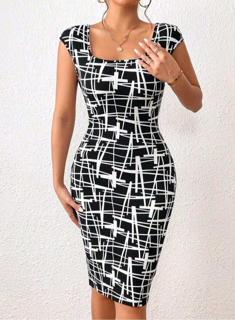 Shein SHEIN PrivéDRESS Allover Print Square Neck Bodycon Dress  - Image 2