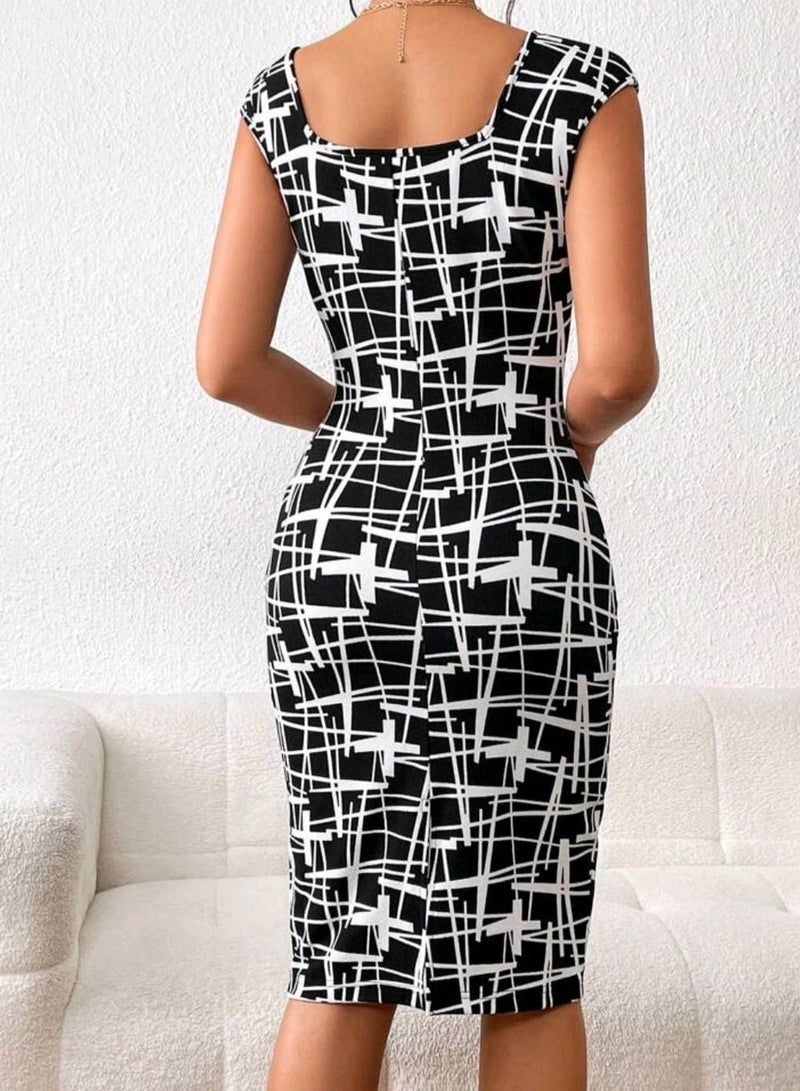Shein SHEIN PrivéDRESS Allover Print Square Neck Bodycon Dress  - Image 3