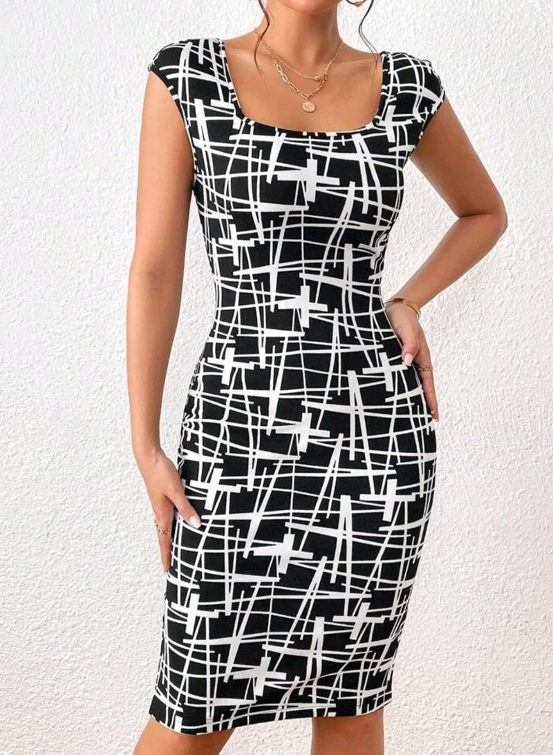 Shein SHEIN PrivéDRESS Allover Print Square Neck Bodycon Dress  - Image 1