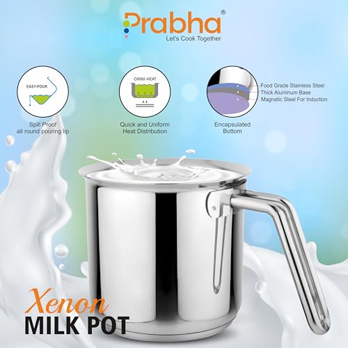 Prabha Stainless Steel Milk Pot with Handle 1L | Milk Boiler | Kitchen Tea Container Water Boiling | Coffee/Milk Warmer, Even & Faster Heating | Induction & Gas Stove - Image 5
