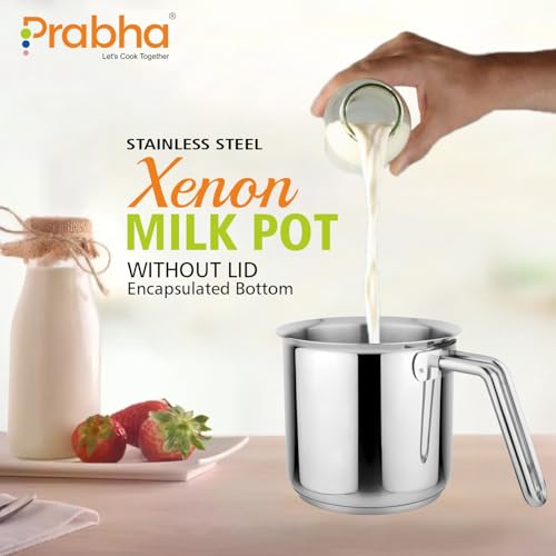 Prabha Stainless Steel Milk Pot with Handle 1L | Milk Boiler | Kitchen Tea Container Water Boiling | Coffee/Milk Warmer, Even & Faster Heating | Induction & Gas Stove - Image 3