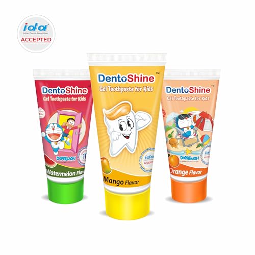 DentoShine Gel Toothpaste for Kids | Pack of 3 Flavors (Orange, Mango & Watermelon, 80g each) | IDA Accepted | Ages 2+ - Image 2