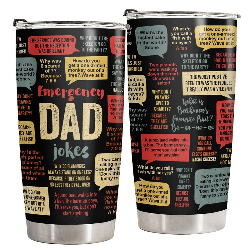 34HD Dad Jokes Tumbler with Lid  20oz Stainless Steel Vacuum Insulated Funny Coffee Mug  Daddy Drinking Cup  Birthday Christmas Father Day Gifts for New Papa Bonus Dad Husband Grandpa - Image 1