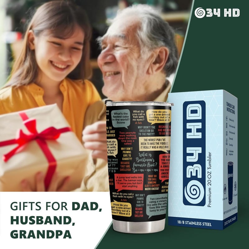 34HD Dad Jokes Tumbler with Lid  20oz Stainless Steel Vacuum Insulated Funny Coffee Mug  Daddy Drinking Cup  Birthday Christmas Father Day Gifts for New Papa Bonus Dad Husband Grandpa - Image 4