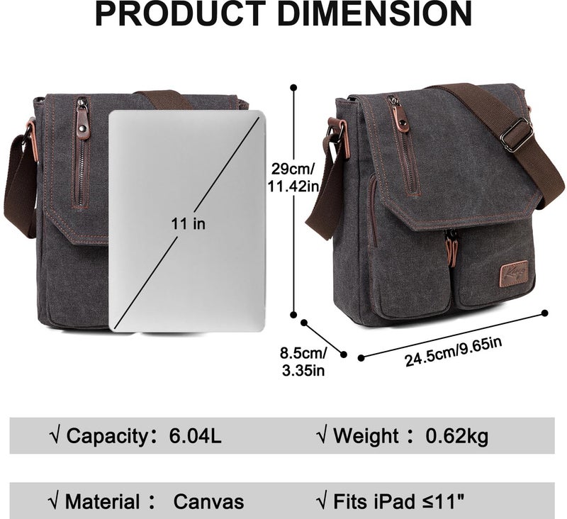 Kasqo Small Messenger Bag for Men, Vintage Canvas Crossbody Shoulder Bags for Women, Anti-Theft Purse for Travel Work, Grey - Image 3