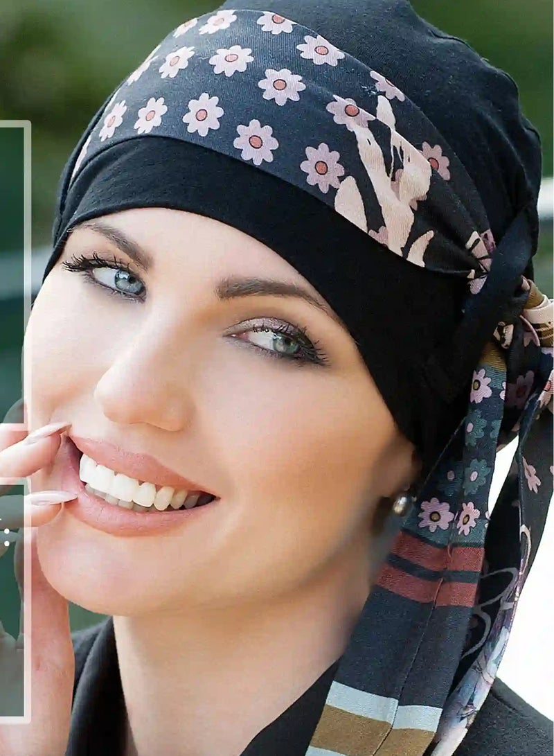 Rung Yanna Black Blush Fiori Bamboo Fabric Headwear for Women - Image 1