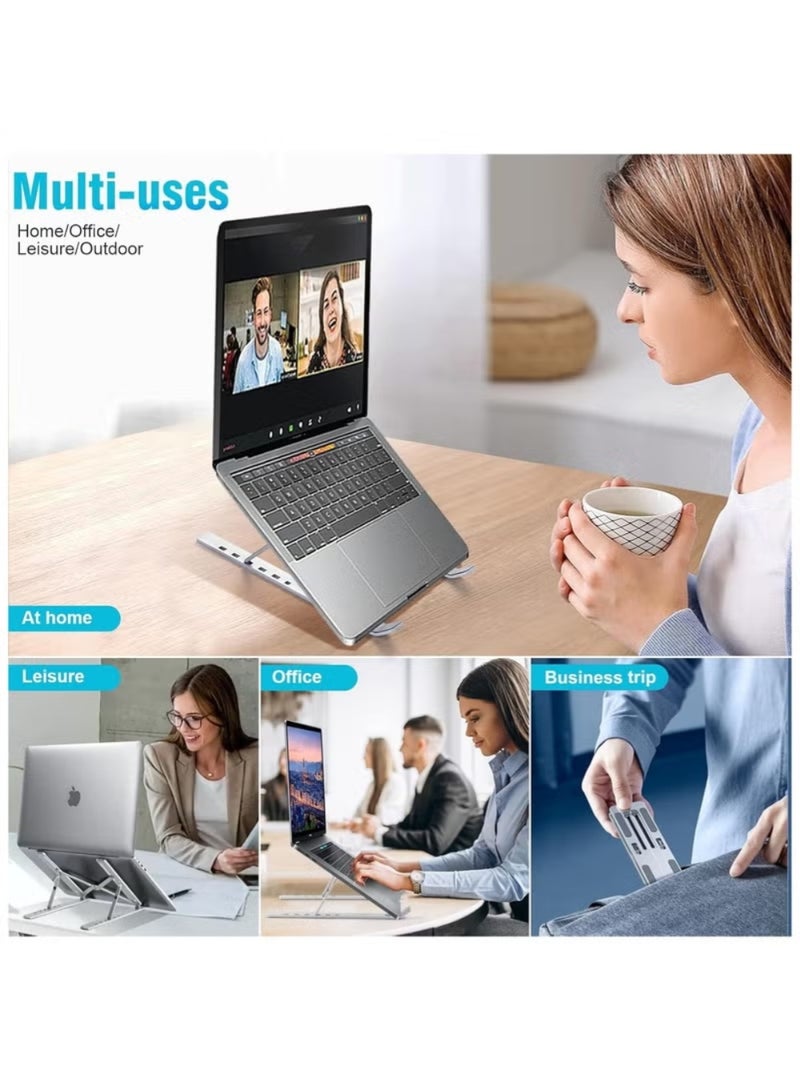 Laptop Stand, Laptop Holder Riser Computer Tablet Stand, 6 Angles Adjustable Aluminum Ergonomic Foldable Portable Desktop Holder Compatible with 10-15.6” MacBook,iPad, HP, Dell, Lenovo Silver - Image 2