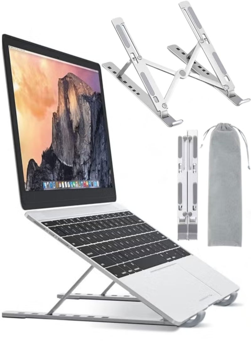 Laptop Stand, Laptop Holder Riser Computer Tablet Stand, 6 Angles Adjustable Aluminum Ergonomic Foldable Portable Desktop Holder Compatible with 10-15.6” MacBook,iPad, HP, Dell, Lenovo Silver - Image 1