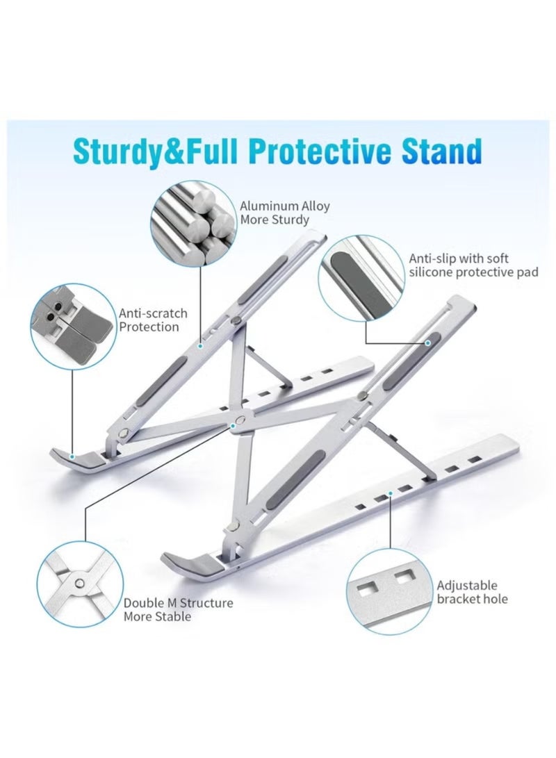 Laptop Stand, Laptop Holder Riser Computer Tablet Stand, 6 Angles Adjustable Aluminum Ergonomic Foldable Portable Desktop Holder Compatible with 10-15.6” MacBook,iPad, HP, Dell, Lenovo Silver - Image 3