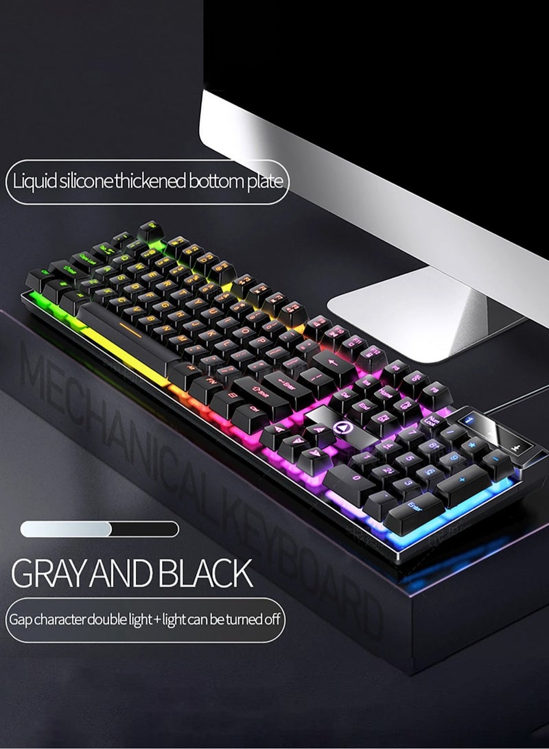 Floating Gaming Keyboard RGB Backlit Keyboard USB Wired Mechanical Keyboard Ergonomic Portable Keyboard for Computer Laptop Light Up Keyboard Cool Gaming Accessories - Image 1