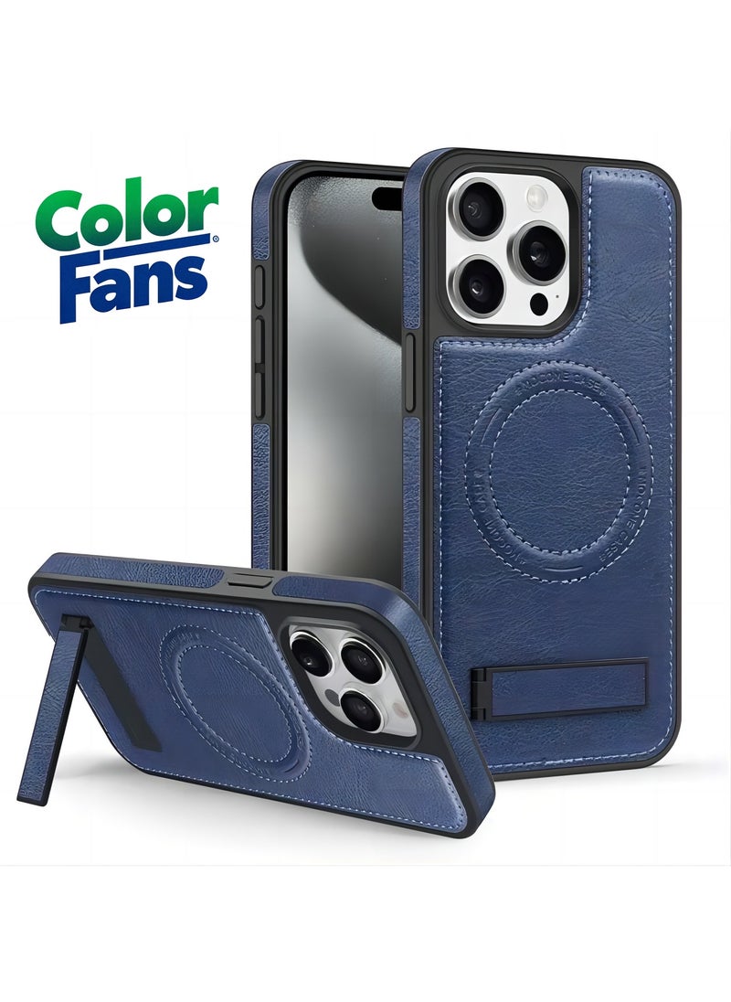 Color Fans - For iPhone 12 Pro Max Case Compatible with MagSafe Slim-Fit PU Leather Coated TPU + PC Shell - Sapphire - Image 1