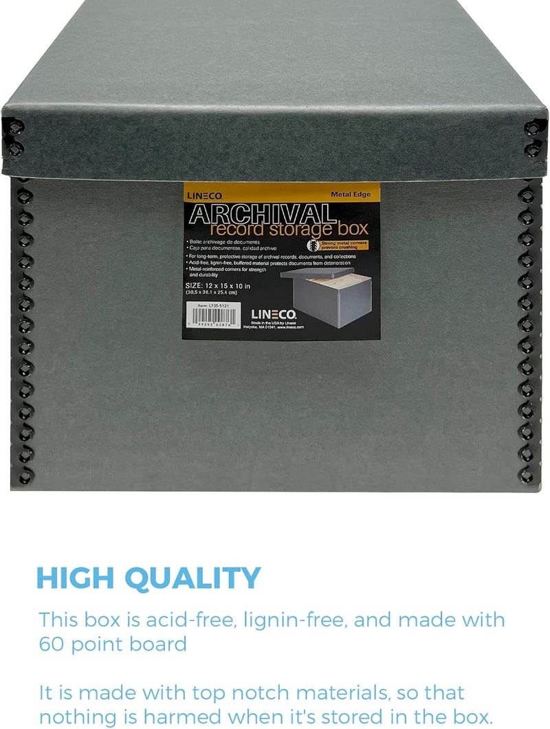 Lineco Record Storage Box 12x15x10 inch. Extra-Durable Filing Archival Cartons for Long-Term Storing Important Documents, Papers, Photos or Prints. Acid-Free Gray Boxboard, 1 Pack - Image 4