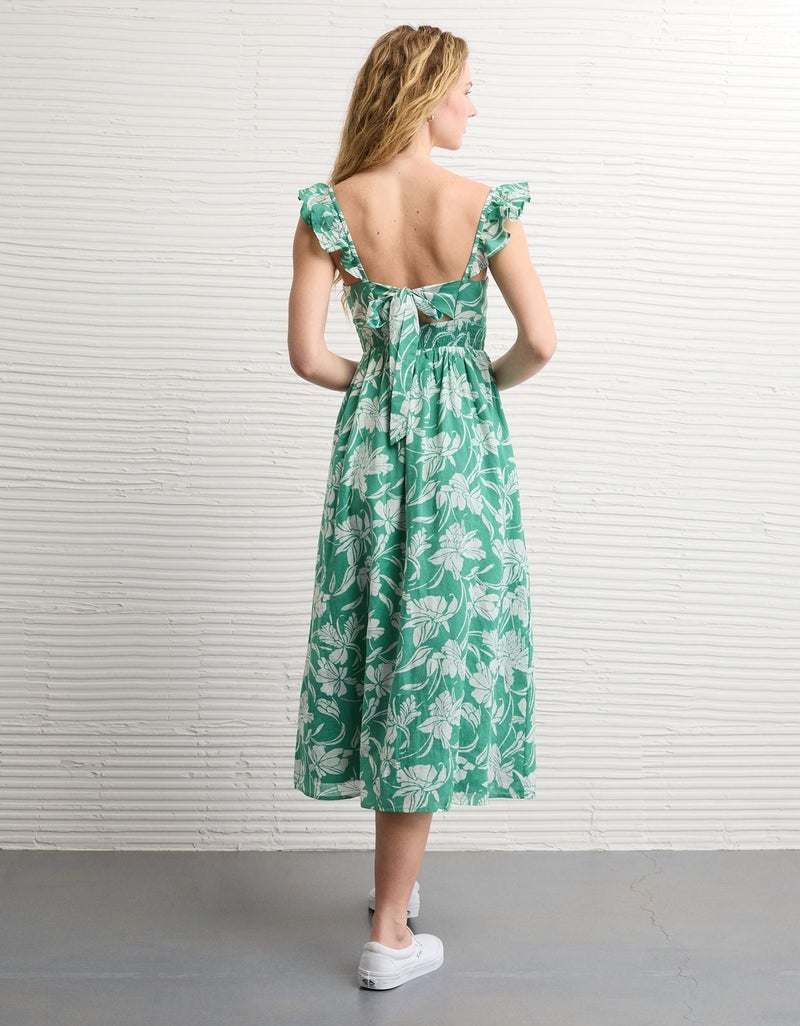 American Eagle AE Flutter Sleeve Tie-Front Midi Dress - Image 2