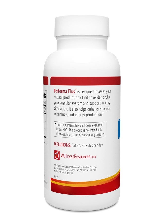 Wellness Resources Performa Plus with Advanced Absorption Nitrosigine L-Arginine. Promotes Nitric Oxide (eNOS) Production. Panax Ginseng, GSE (90 cpasules) - Image 2