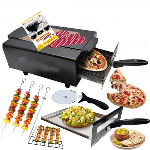 HOTBERG Hot Berg Big Size16 X 11 X 7 Inches Electric Tandoor with Pizza CutterRecipe Book Glove Magic Cloth 2000Watt All Accessories Black Lightweight and Elegant Looking Tandoor  - Image 1