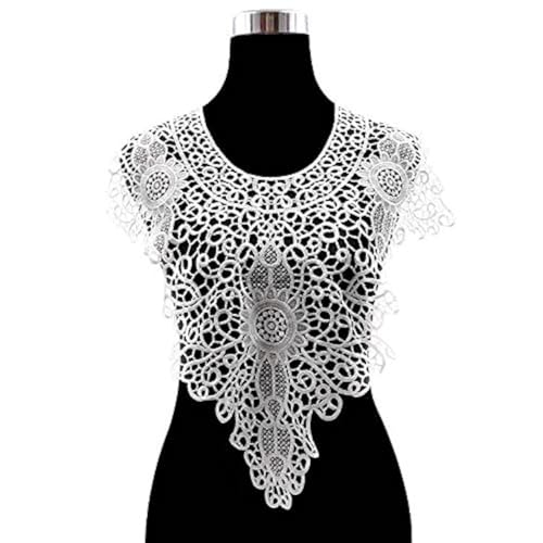 FEEPOP 1 Sets FrontBack PinkRedBlackWhite Lace Neckline Collar Beautiful Flower Lace Applique Trim Lace Fabric DIY Sewing Supplies2Slices White 1 - Image 1