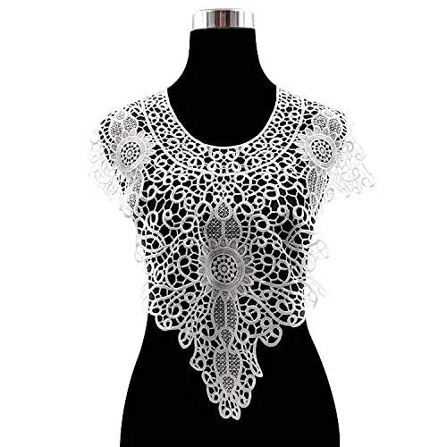 FEEPOP 1 Sets FrontBack PinkRedBlackWhite Lace Neckline Collar Beautiful Flower Lace Applique Trim Lace Fabric DIY Sewing Supplies2Slices White 1 - Image 3