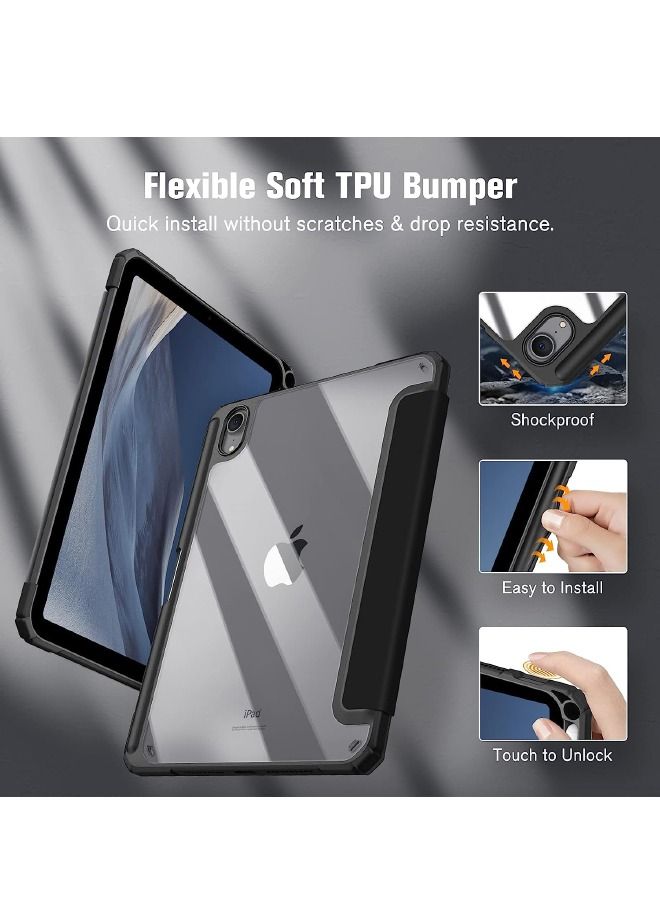 SPFYEAH Hybrid Slim Case for iPad Mini 7 (A17 Pro, 7th Gen) 2024 / iPad Mini 6 (6th Gen) 2021, Flip Case with Trifold Stand Pencil Holder, Auto Wake Sleep, Smart Magnetic Cover Clear Acrylic Back Shockproof Case, Black - Image 4