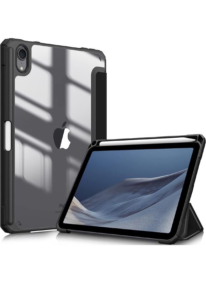SPFYEAH Hybrid Slim Case for iPad Mini 7 (A17 Pro, 7th Gen) 2024 / iPad Mini 6 (6th Gen) 2021, Flip Case with Trifold Stand Pencil Holder, Auto Wake Sleep, Smart Magnetic Cover Clear Acrylic Back Shockproof Case, Black - Image 1