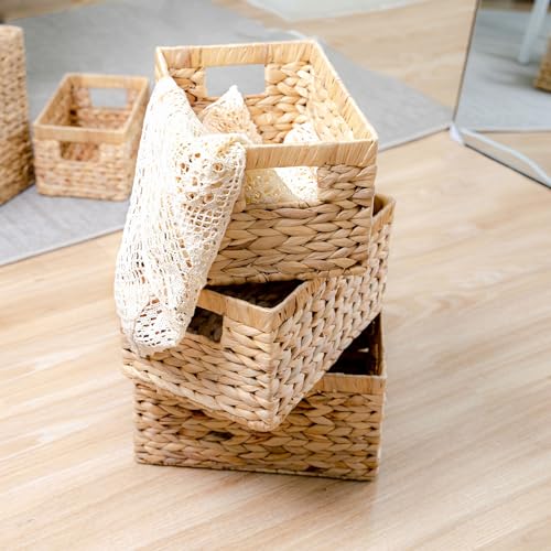 M4DECOR Set of 3 Water Hyacinth Storage Baskets – Wicker Baskets for Shelves, Decorative Woven Organizer Bin for Bathroom, Closet, or Pantry (3-Pack Medium) - Image 5