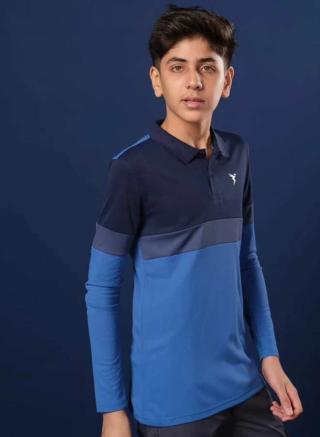 Technosport Color Block Long Sleeve Polo T-Shirt