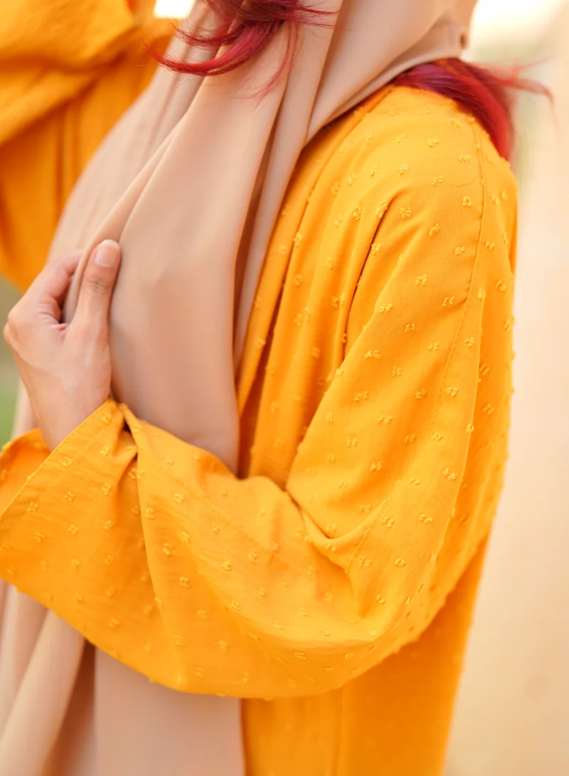 FASHION LINE Abaya Open Chicks Dot Design Cloth V-Open Neck with Yellow