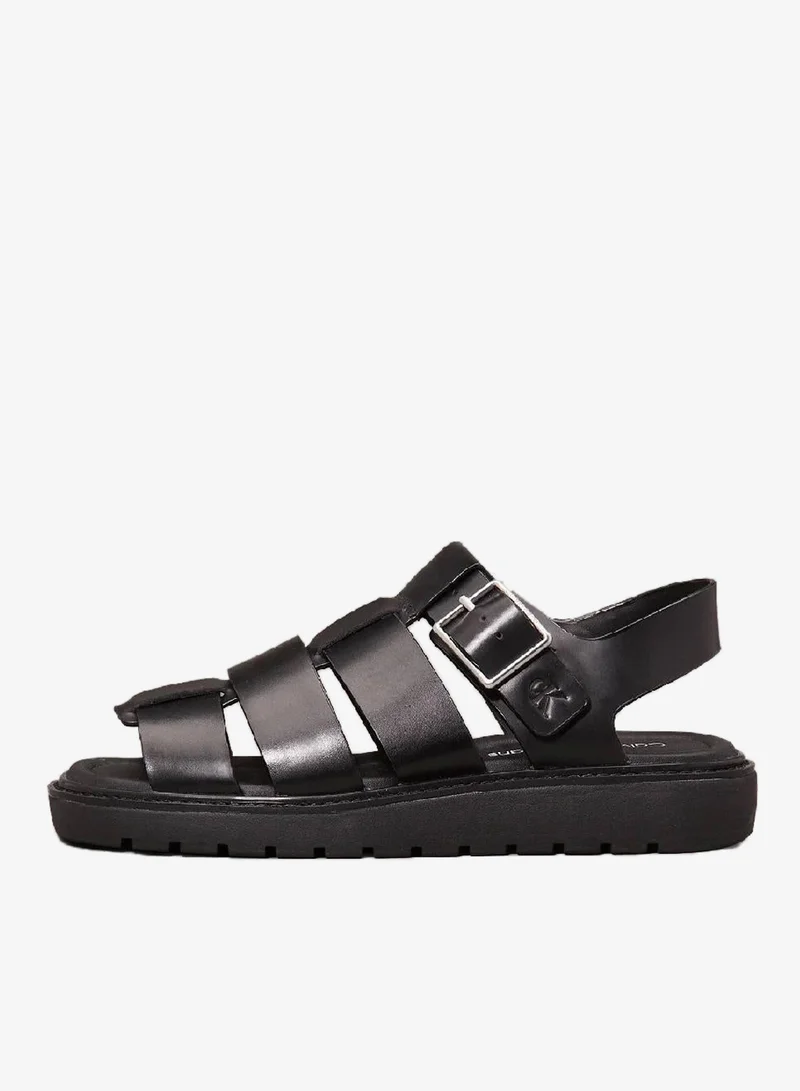 Calvin Klein Jeans Triple Black Leather Fisherman Sandals for Women | Best Price UAE