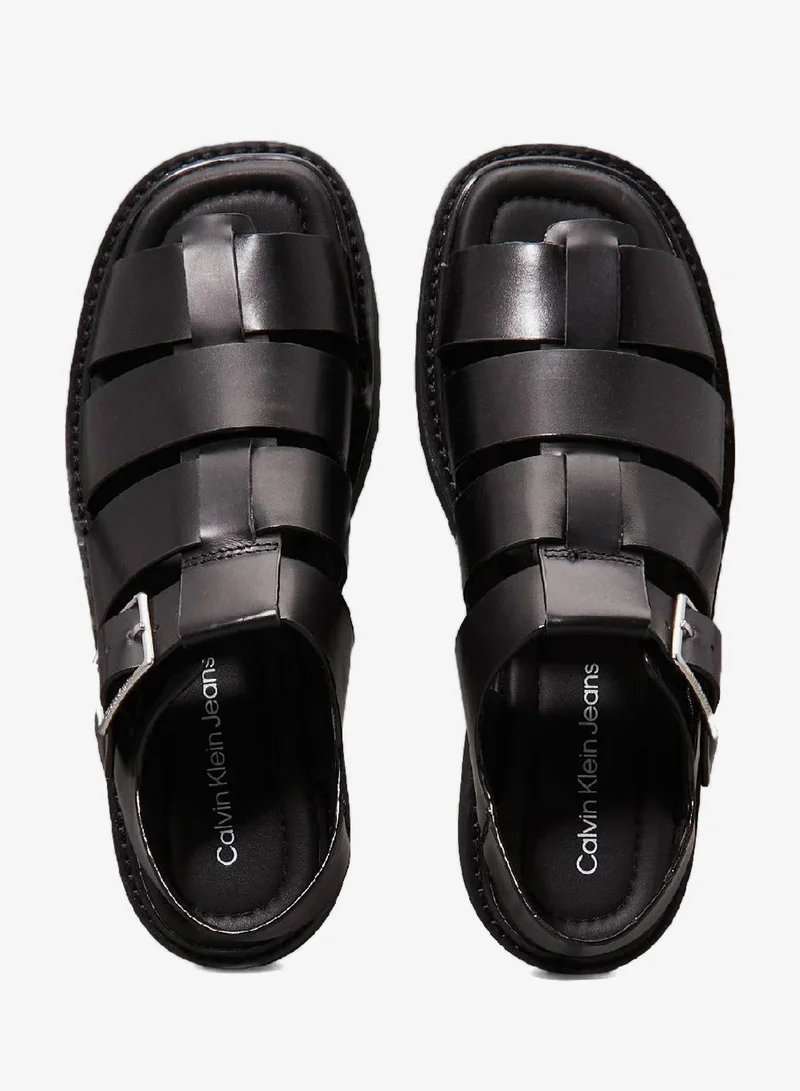 Calvin Klein Jeans Triple Black Leather Fisherman Sandals for Women | Best Price UAE
