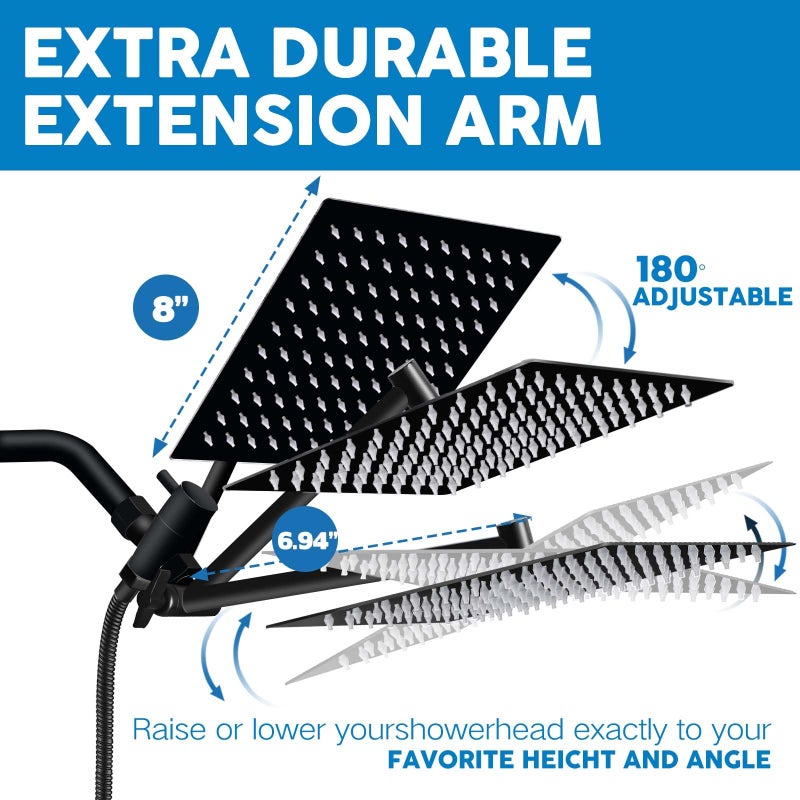 Ashwanth Shower Head,8â€Rain Shower Head with Handheld Spray Combo and Adjustable Extension Arm/3-Way Flow Regulator/Shower System,High Pressure Rain Fall Hose,Matt Black - Image 3