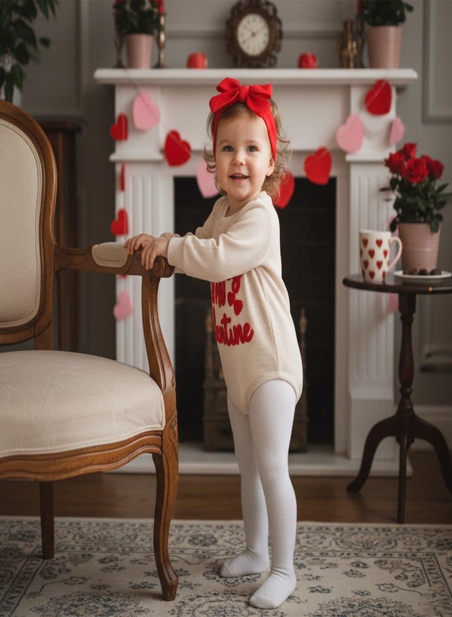 Ayalinggo Newborn Baby Girl Valentine's Outfit Daddy Is My Valentine Bubble Romper Cute Infant Waffle Jumpsuit Spring Clothes (Beige, 6-12 Months) - Image 3