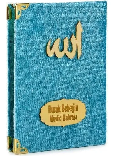 İhvan Ikhvan 10 Pieces - Economical Velvet Covered Yasin Book - Personalized Plate - Pocket Size - Blue Color - Mevlit Gift