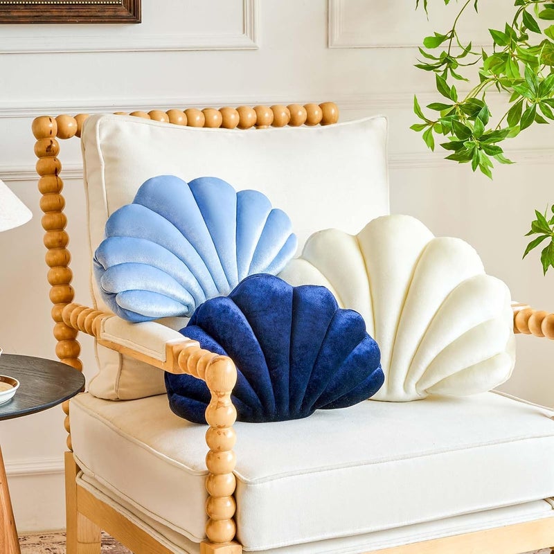 Lfsaaj Dusty Blue Seashell Throw Pillows, Shell Shaped Throw Pillows, 13 Inch Soft Velvet Home Decorative Pillow Plush Cushion for Bed Couch Living Sofa Room Decor Accent Throw Pillow - Image 3