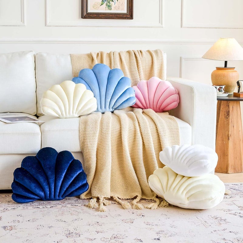 Lfsaaj Dusty Blue Seashell Throw Pillows, Shell Shaped Throw Pillows, 13 Inch Soft Velvet Home Decorative Pillow Plush Cushion for Bed Couch Living Sofa Room Decor Accent Throw Pillow - Image 4