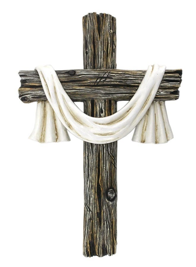 Comfy Hour 13" Rustic Brown Wall Cross Decor, Christian Farmhouse Wall Art with White Cloth, Wooden Look Religious Cross Plaque for Living Room, Bedroom, Entryway, Resin Sculpture Home & Communion Decor - Image 1