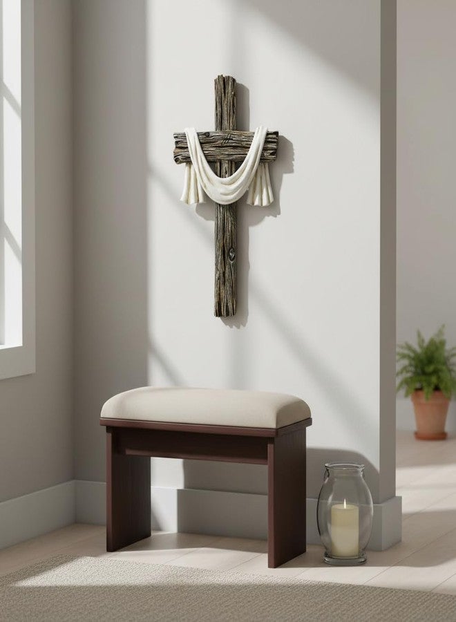 Comfy Hour 13" Rustic Brown Wall Cross Decor, Christian Farmhouse Wall Art with White Cloth, Wooden Look Religious Cross Plaque for Living Room, Bedroom, Entryway, Resin Sculpture Home & Communion Decor - Image 5