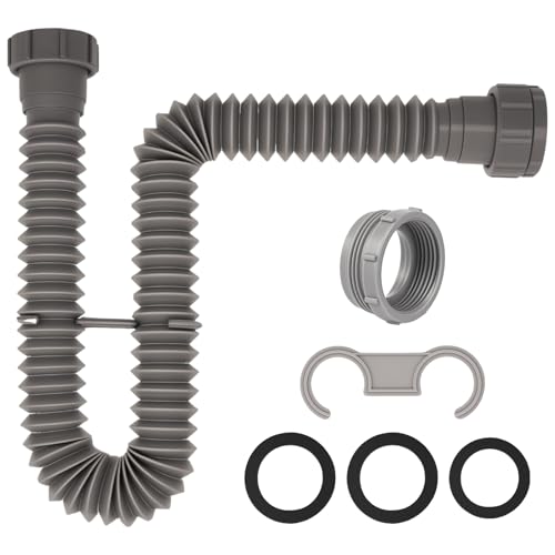 SISABAMA 112 Flexible PTrap Sink Drain Pipe Kit 5727 for Kitchen Bathroom Sink with Sealing Rings Expandable - Image 1