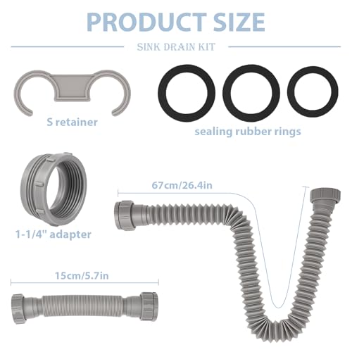 SISABAMA 112 Flexible PTrap Sink Drain Pipe Kit 5727 for Kitchen Bathroom Sink with Sealing Rings Expandable - Image 3
