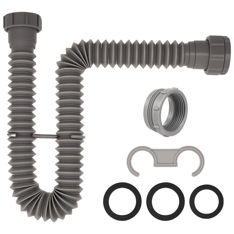 SISABAMA 112 Flexible PTrap Sink Drain Pipe Kit 5727 for Kitchen Bathroom Sink with Sealing Rings Expandable - Image 2