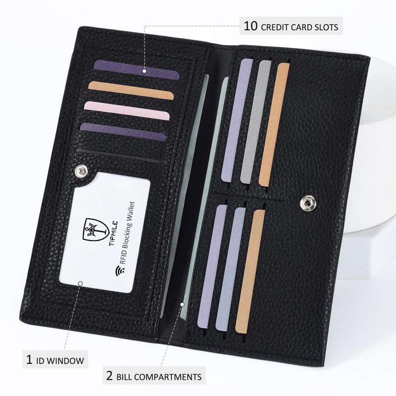 Tipmile Slim Wallet for Women, RFID Blocking Credit Card Holder, Ladies Bifold Wallet with Zipper, Black - Image 4