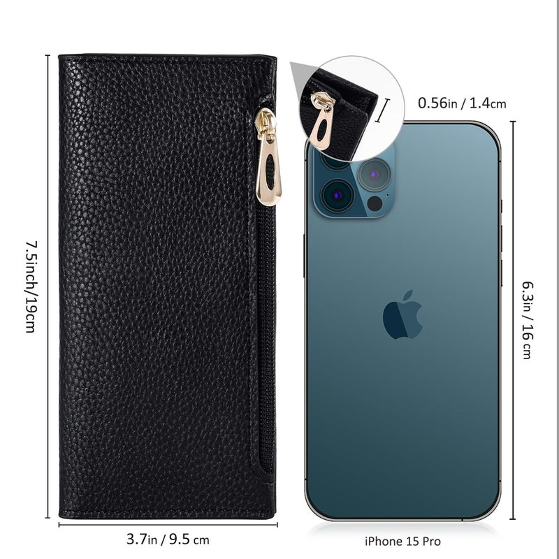 Tipmile Slim Wallet for Women, RFID Blocking Credit Card Holder, Ladies Bifold Wallet with Zipper, Black - Image 2