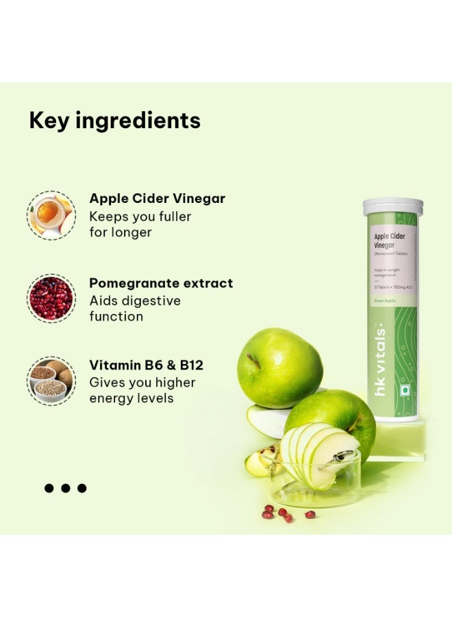 hk vitals Apple Cider Vinegar 750mg (Green Apple, 15 Effervescent Tablets Each (Pack of 4) with Shaker, 650ml) | For Weight Management & Gut Health, Supports Digestion - Image 3