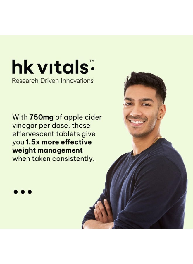 hk vitals Apple Cider Vinegar 750mg (Green Apple, 15 Effervescent Tablets Each (Pack of 4) with Shaker, 650ml) | For Weight Management & Gut Health, Supports Digestion - Image 4